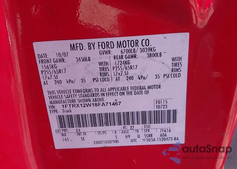 2008 Ford F-150 Fx2/Stx/Xl/Xlt from USA, damaged, VIN 1FTRX12W18FA71467